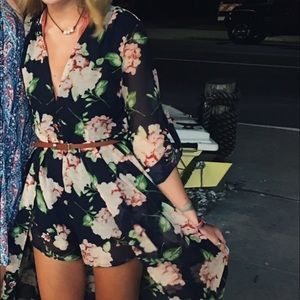 Low cut Floral romper with skirt/cape